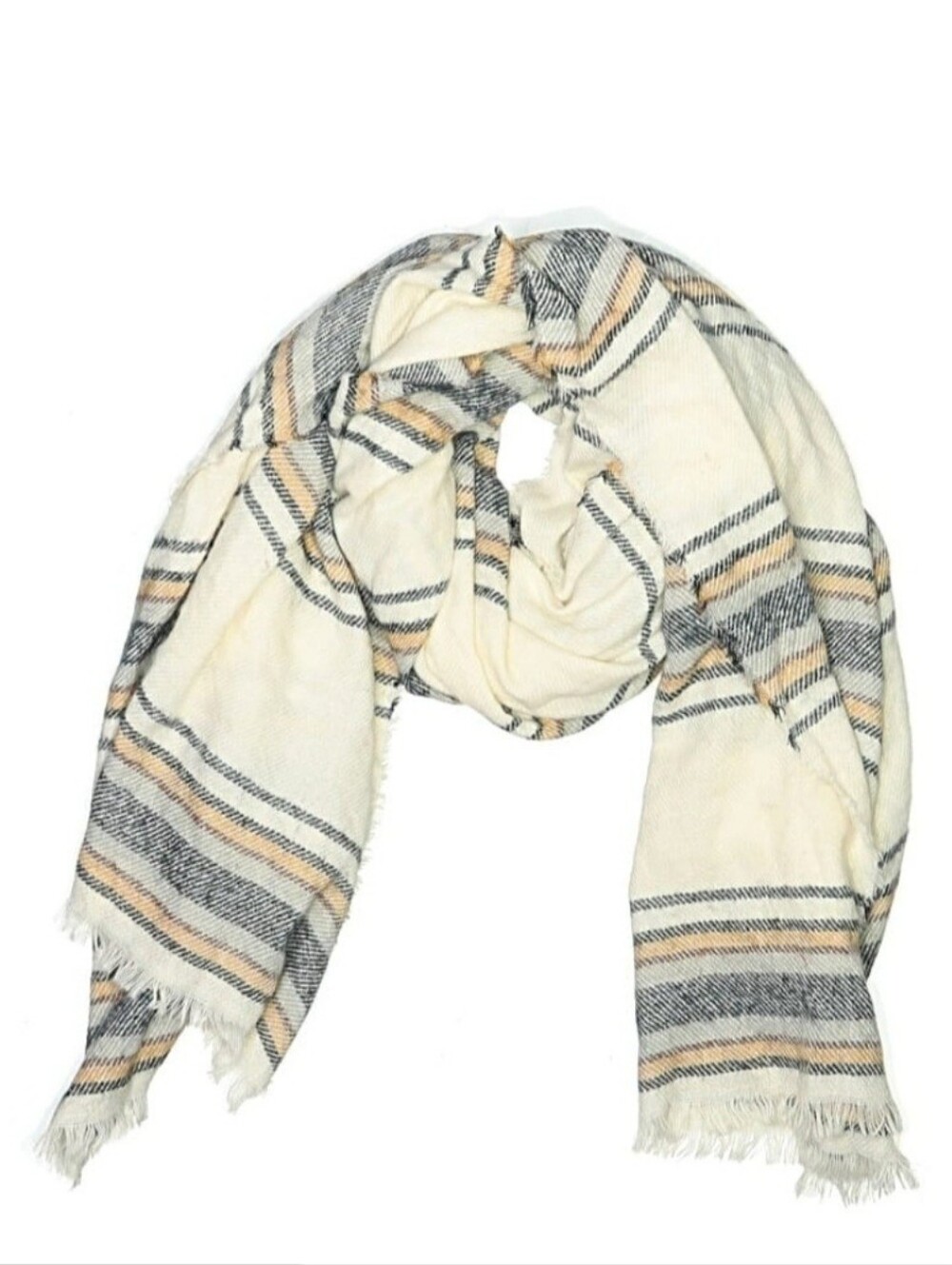 Serra Cream Blanket Scarf Wrap With Colorful Stripes & Fringe